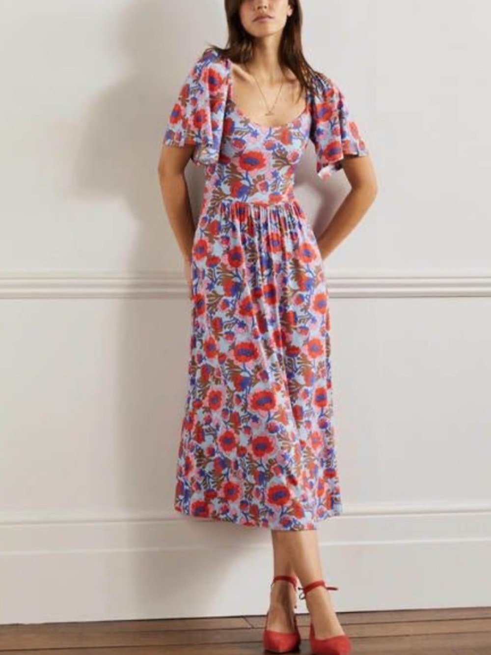 Boden Smock Detail Jersey Maxi Midi Dress-Berry Floret Tile Size 18R NWT